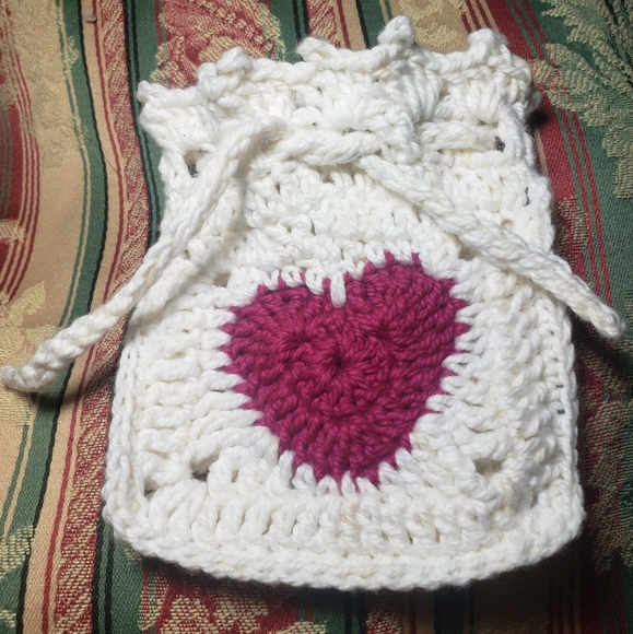 Hand Crafted Heart Granny Square Soap or Treat Bag - Picture 2 of 7